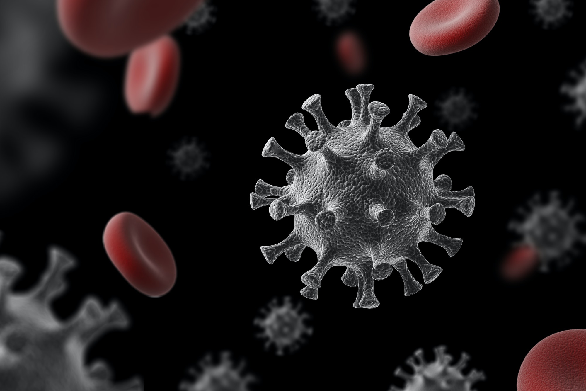 Coronavirus 2019-nCov Microscope virus close up. 3d rendering