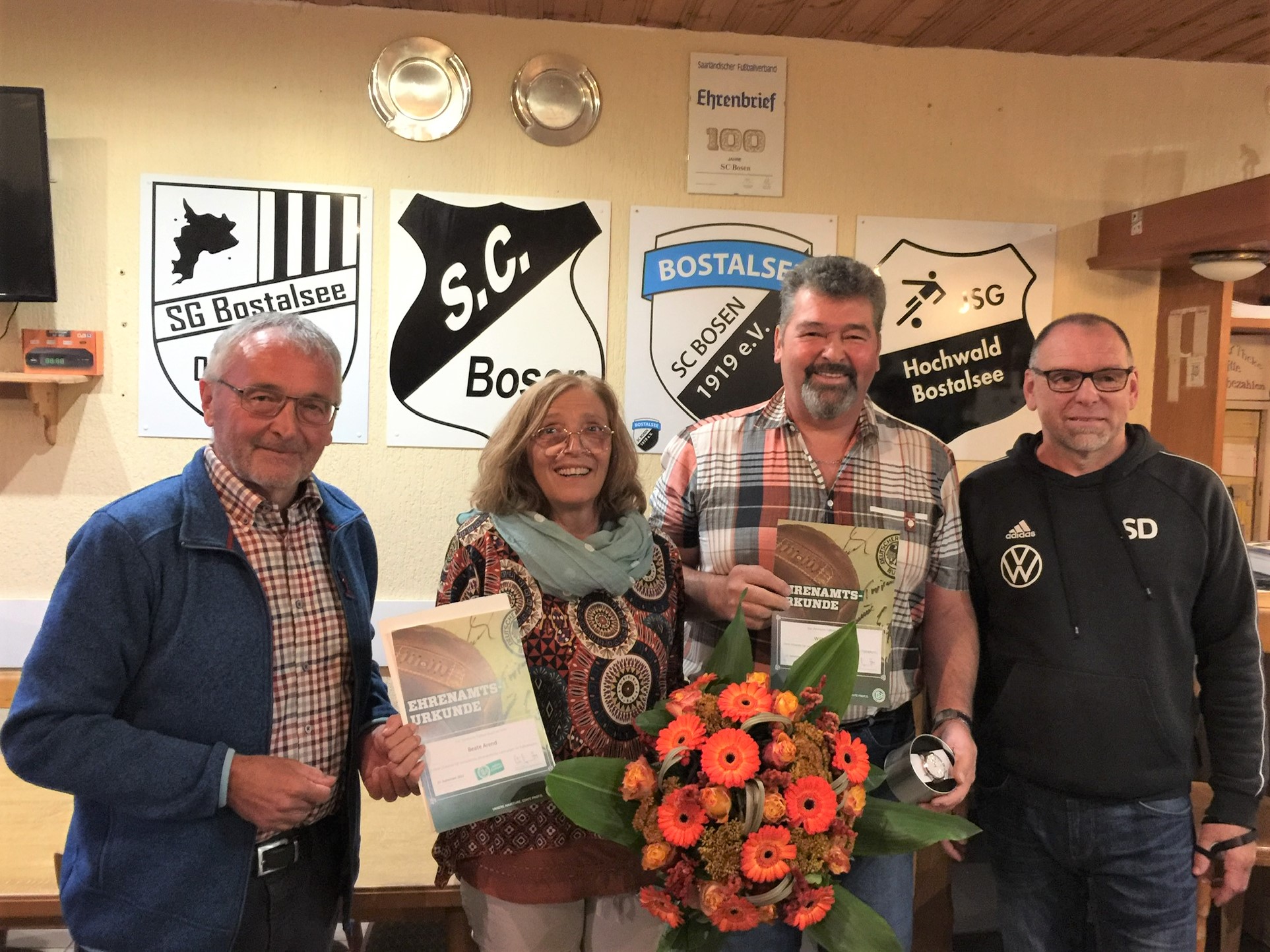Ehrenamtler des SC Bosen ausgezeichnet v.l.n.r. Edwin Wirbel, Beate Arend, Wilfried Finkler, Stefan Ding.