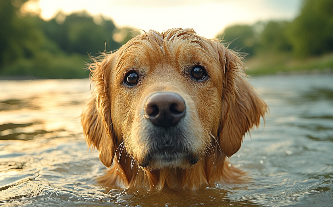 hund schwimmt im see