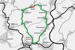Karte der L145 Ortsdurchfahrt Neipel mit Einzeichnung der kommenden Straßensperrung
