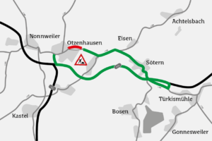 L 330: Vollsperrung erfordert Umleitung über Autobahn A 62